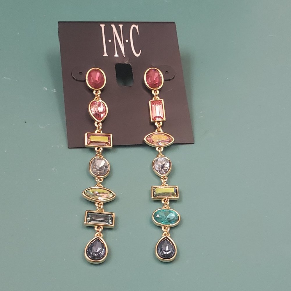 INC, NWT, Gold multi gemstone pierced dangle fashion earrings